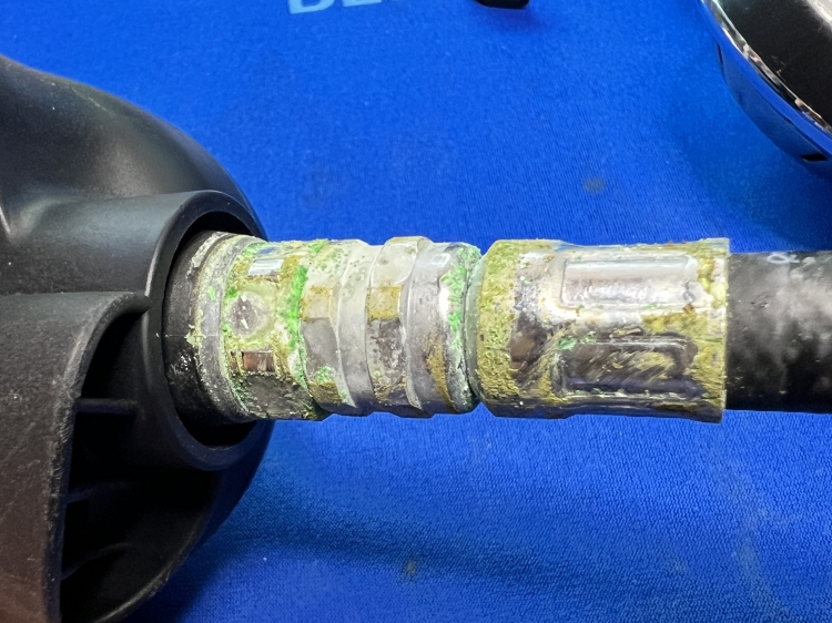 Example of verdigris on scuba regulator hose